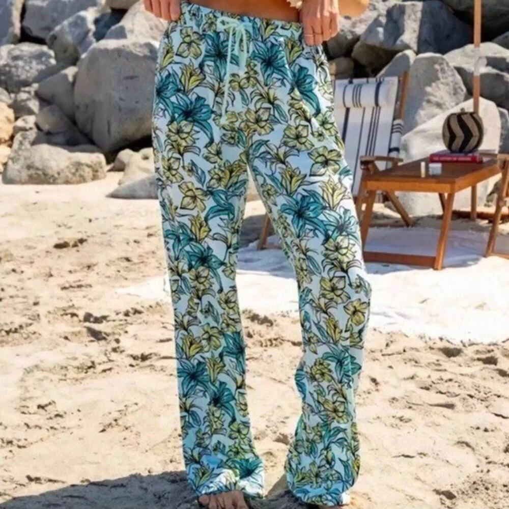Beach Riot Blue Lagoon Tropical Floral Relaxed Beach Pant Cover Up Size L